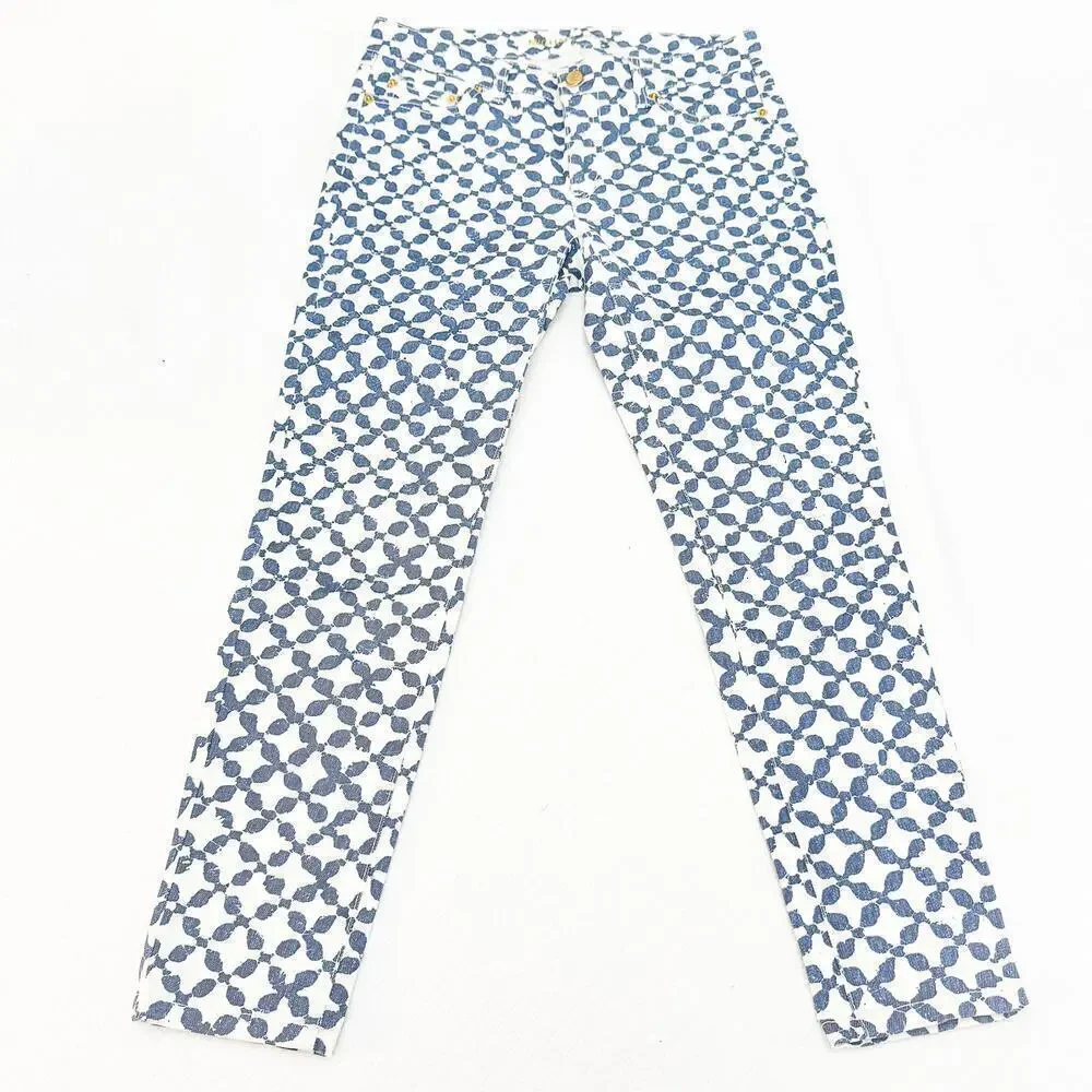 Michael Kors Skinny Jeans Cropped Blue Batik Pattened Denim Size 2